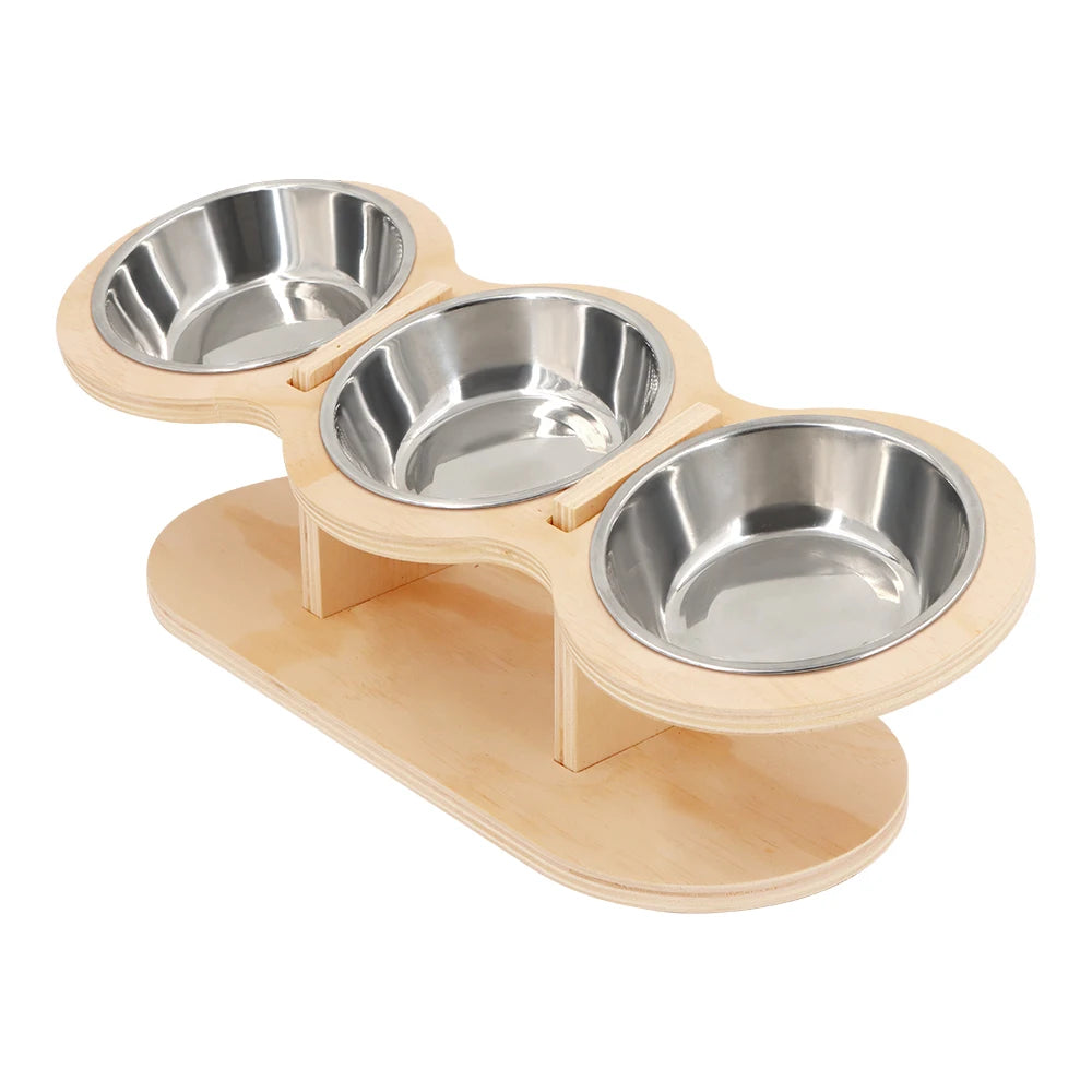Conjunto de 3 cuencos de acero inoxidable inclinados para gatos con diseño de 15° y tamaño ajustable