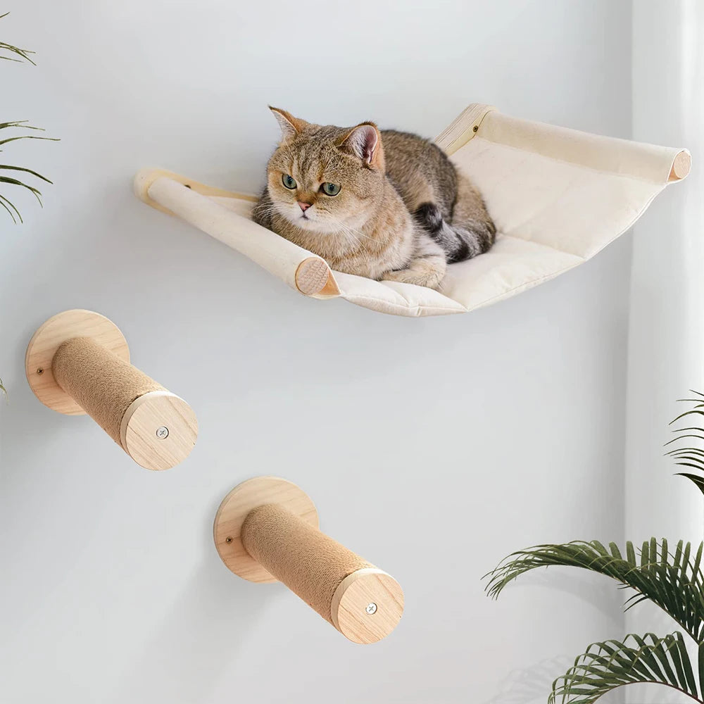 Estanterías y hamaca para gatos con diseño vertical y 3 pasos
