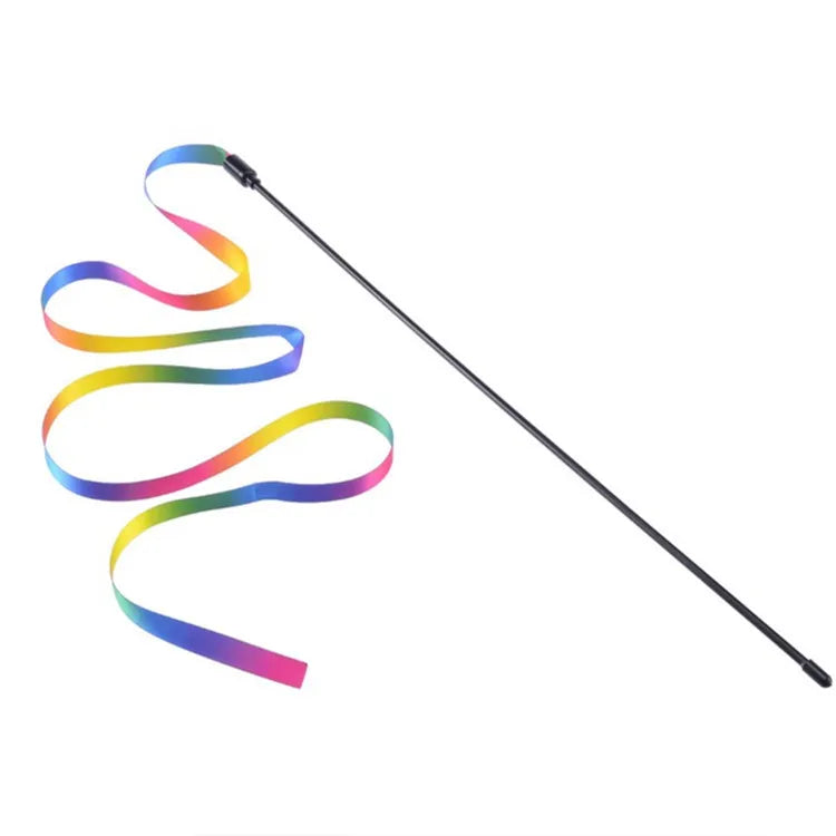 Varita Interactiva para Gatos con Cinta de Arcoíris y Pluche - Diversión y Estimulación