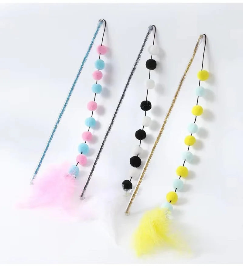 Varita con Pompon de Plumas y Colores para Gatos - Estímulo y Diversión