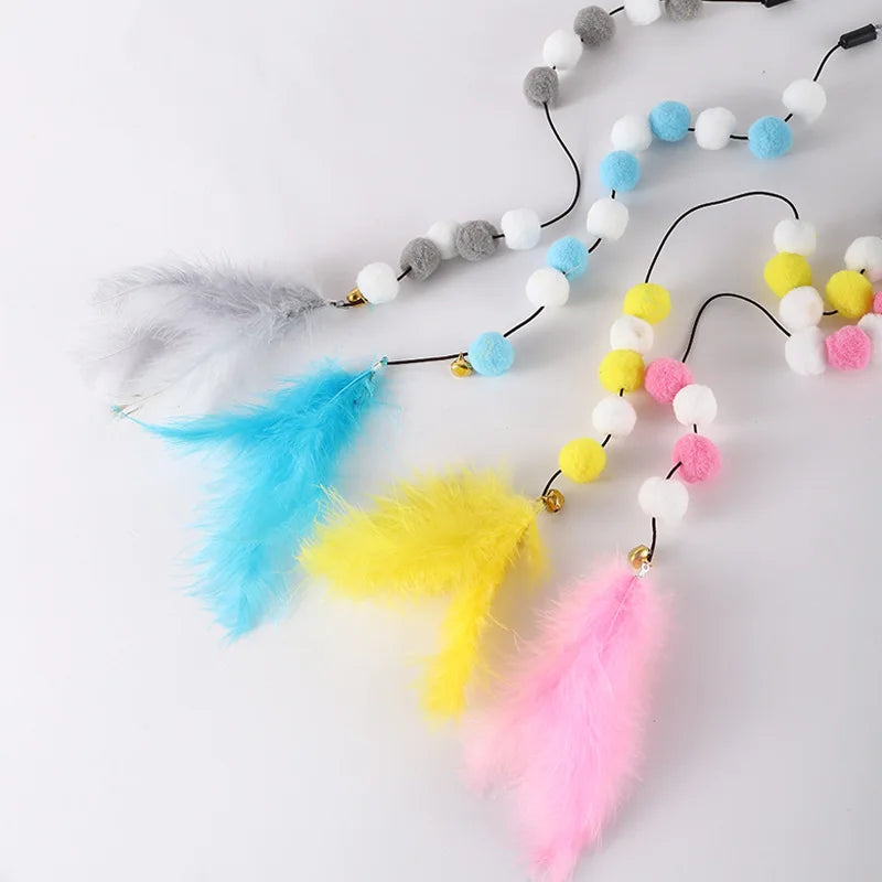 Varita de Plumas con Pompon de Colores Acrílicos para Gatos