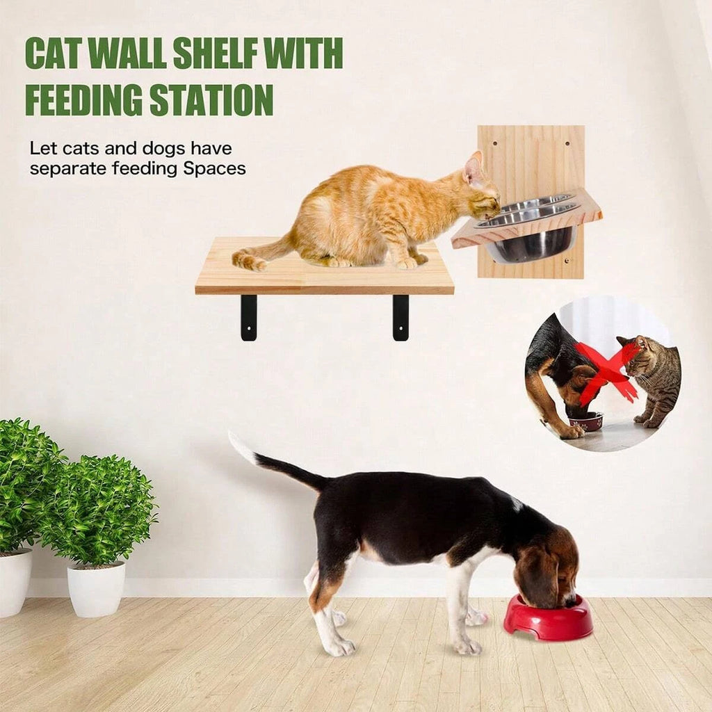 Estantería mural para gatos con estación de alimentación removible y diseño seguro