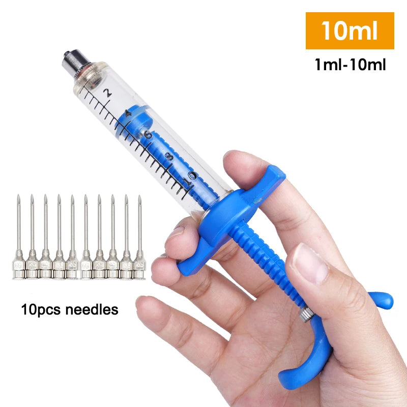 Jeringa veterinaria para animales con aguja de acero inoxidable y capacidad variable