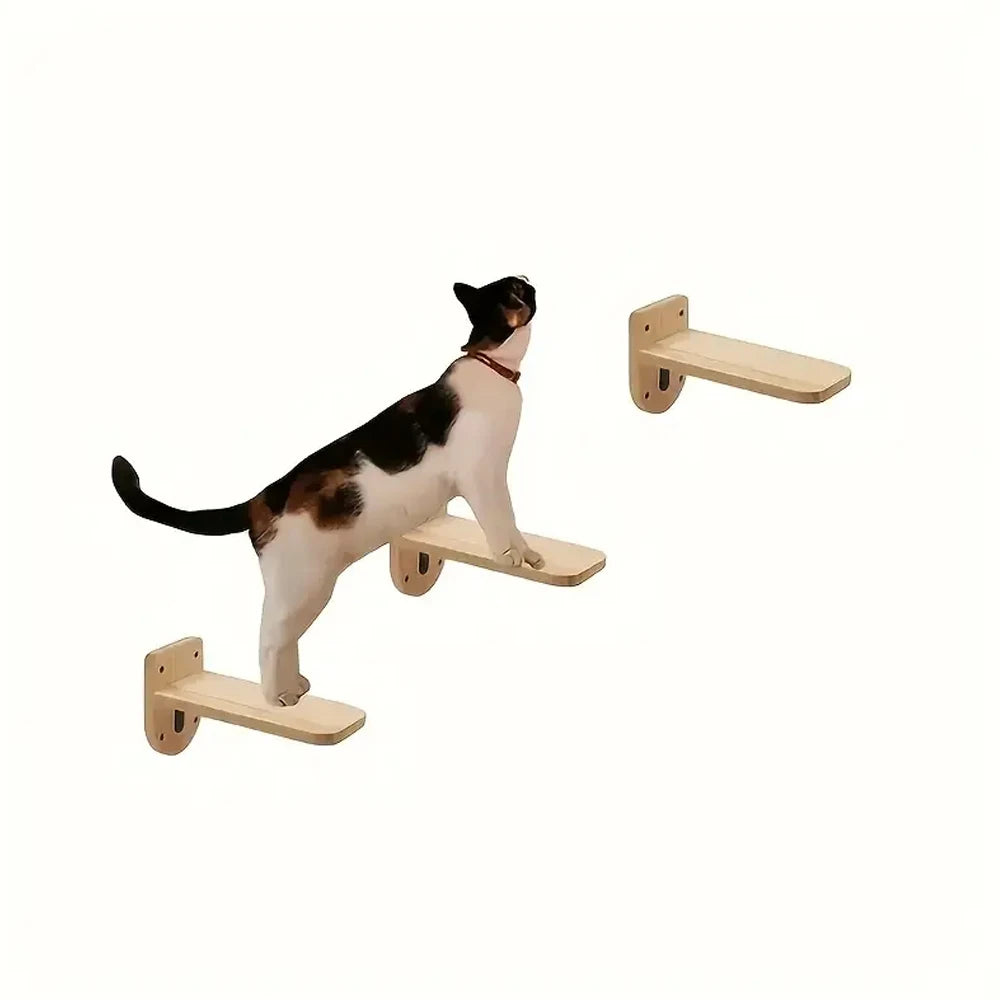 Escalera para gatos de madera con 3 niveles y soporte para pared