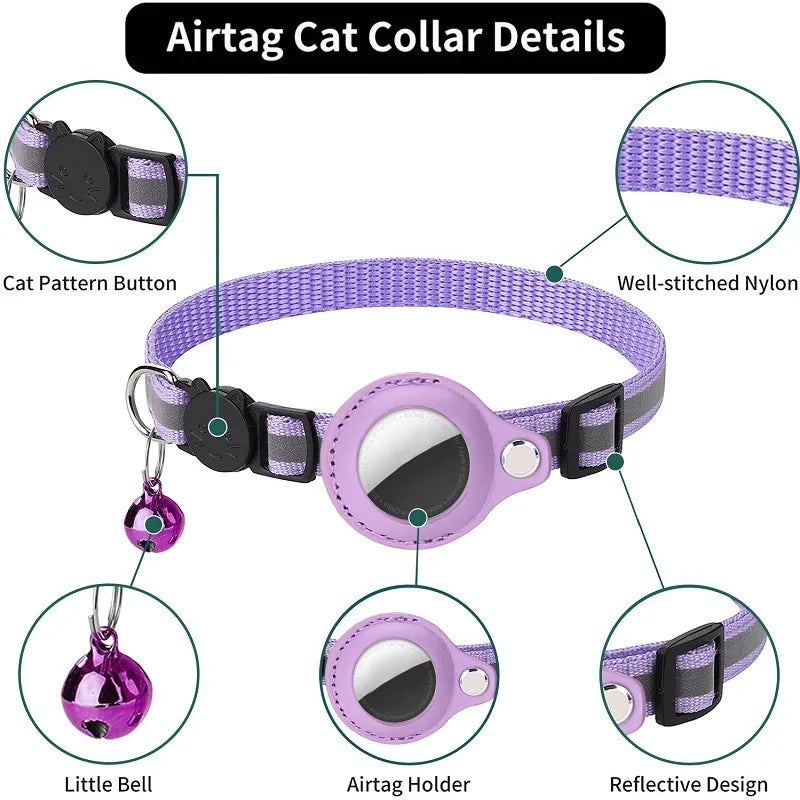 Collar para Gatos con Cascabel, Protección Reflectante y Soporte para AirTag - Seguro y Ajustable