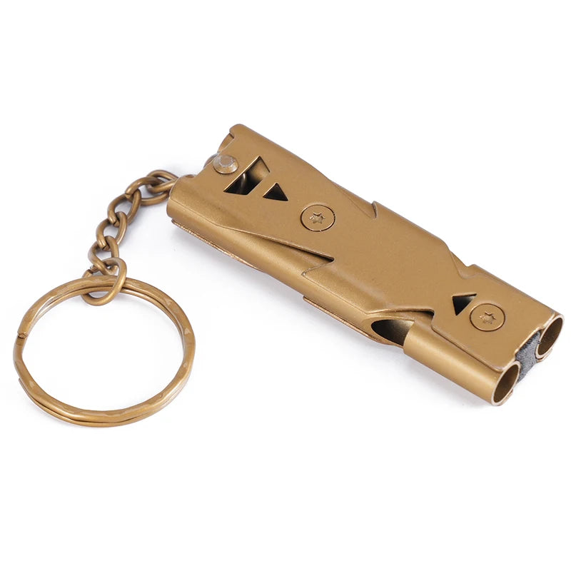 Silbato de aleación de aluminio de doble tubo para aves y actividades al aire libre