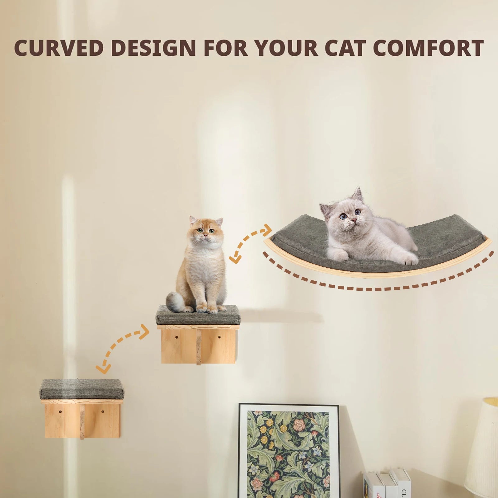 Árbol para gatos resistente y duradero de madera con plataformas y rascadores desmontables