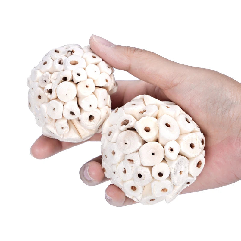 Pelota para roedores y aves, juguete natural de madera para masticar y jugar