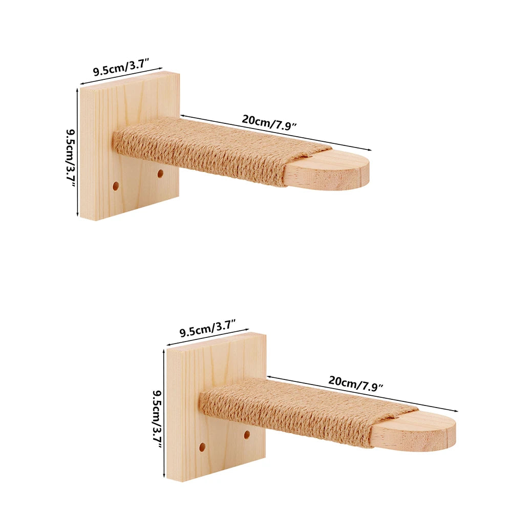 Escalera de pared para gatos de madera con cuerda de sisal y un solo nivel