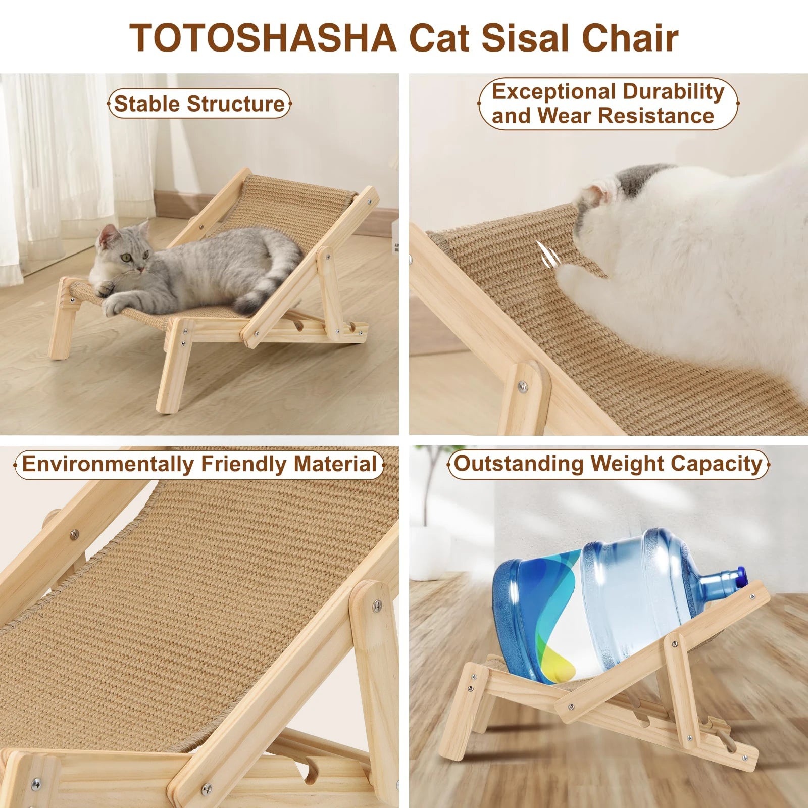 Rascador y cama para gatos en sisal natural con ajuste de posición