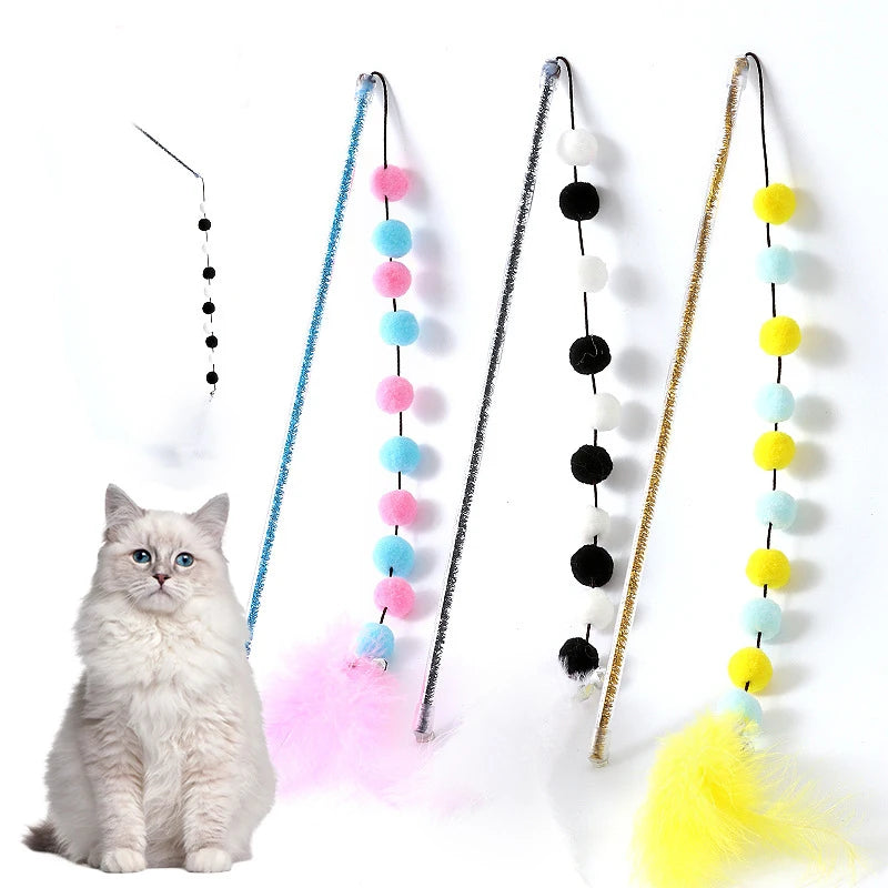 Varita con Pompon de Plumas y Colores para Gatos - Estímulo y Diversión