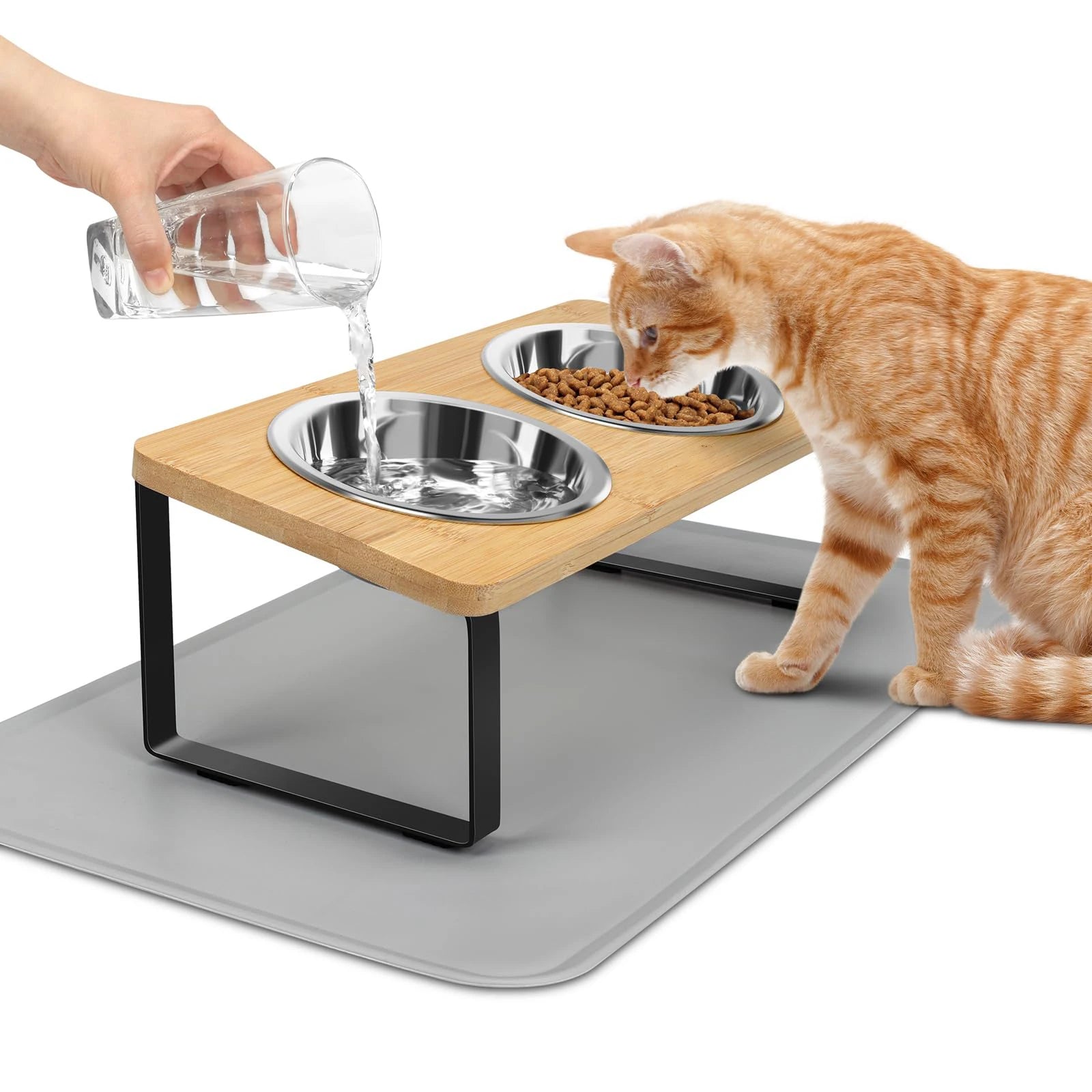 Set de comedero para gatos con plato elevado y tapete antideslizante