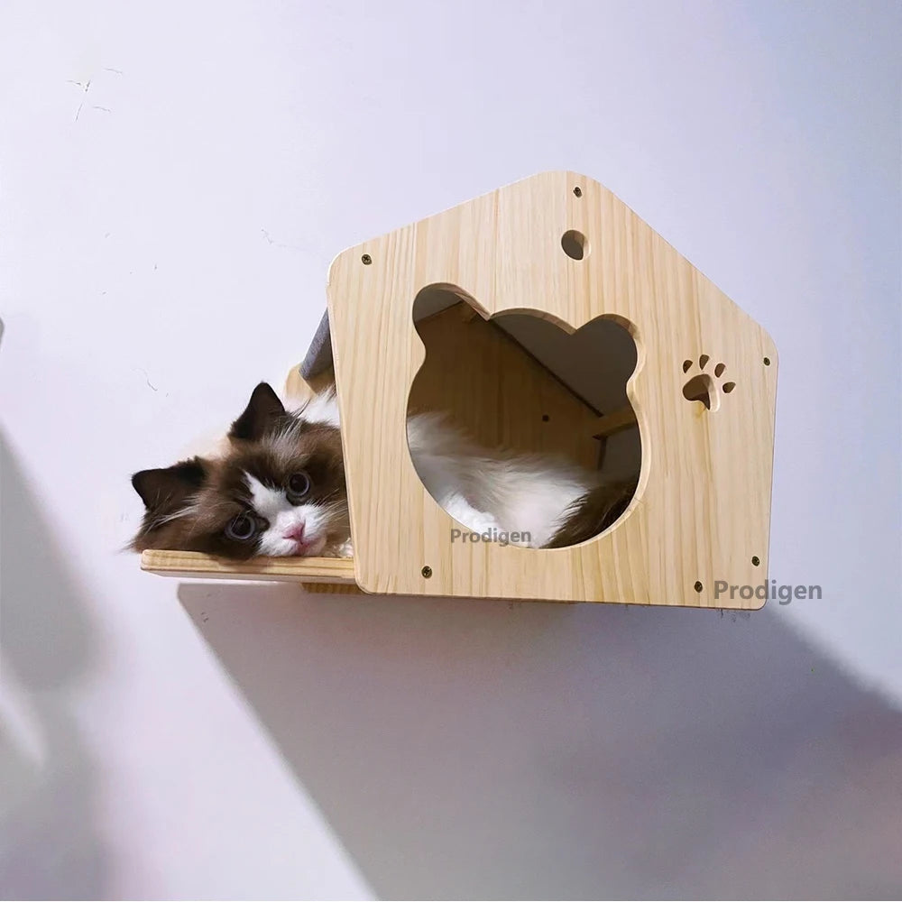 Estantería de pared para gatos de madera con diseño de una sola capa