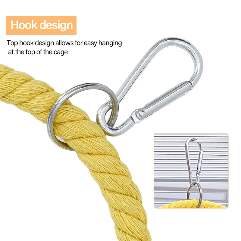 Juguete de cuerda de algodón para loros con anillo colgante y diseño resistente para morder y trepar