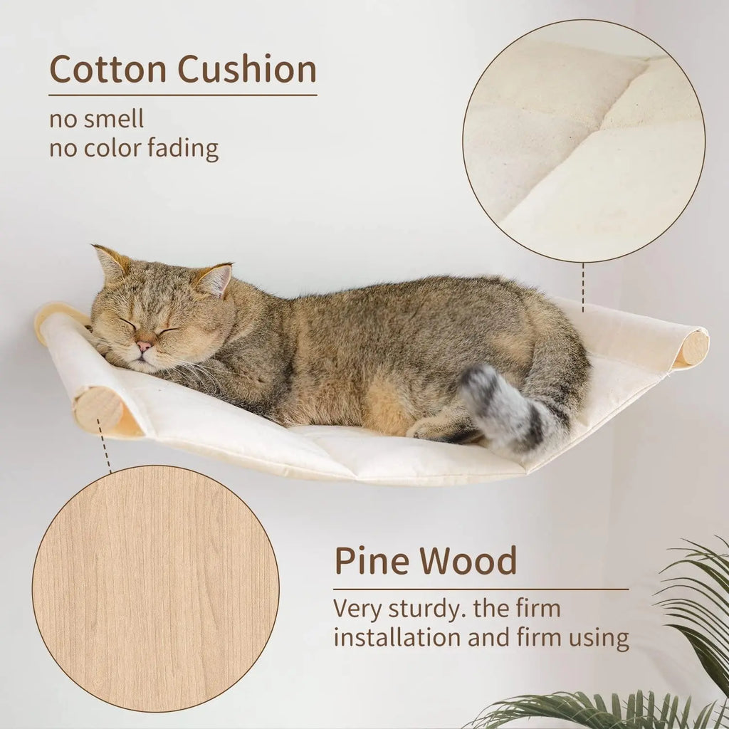 Cama de colgante para gatos con soporte de madera para descansar y observar