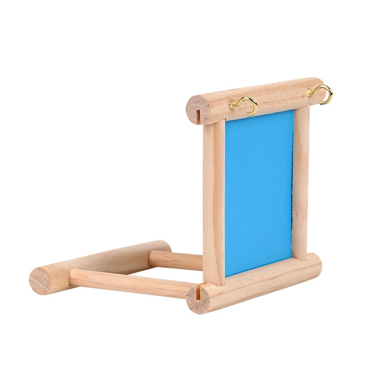 Juguete de espejo de madera con percha para aves