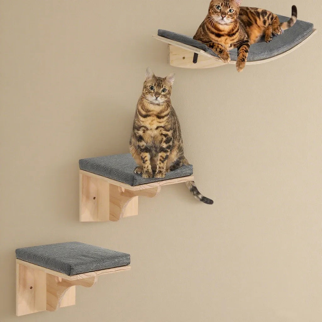 Árbol para gatos resistente y duradero de madera con plataformas y rascadores desmontables
