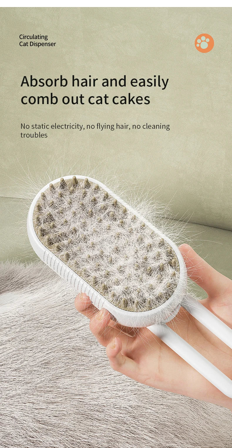 Cepillo de Grooming 3-en-1 con Función de Vapor y Eliminación de Pelo para Perros y Gatos