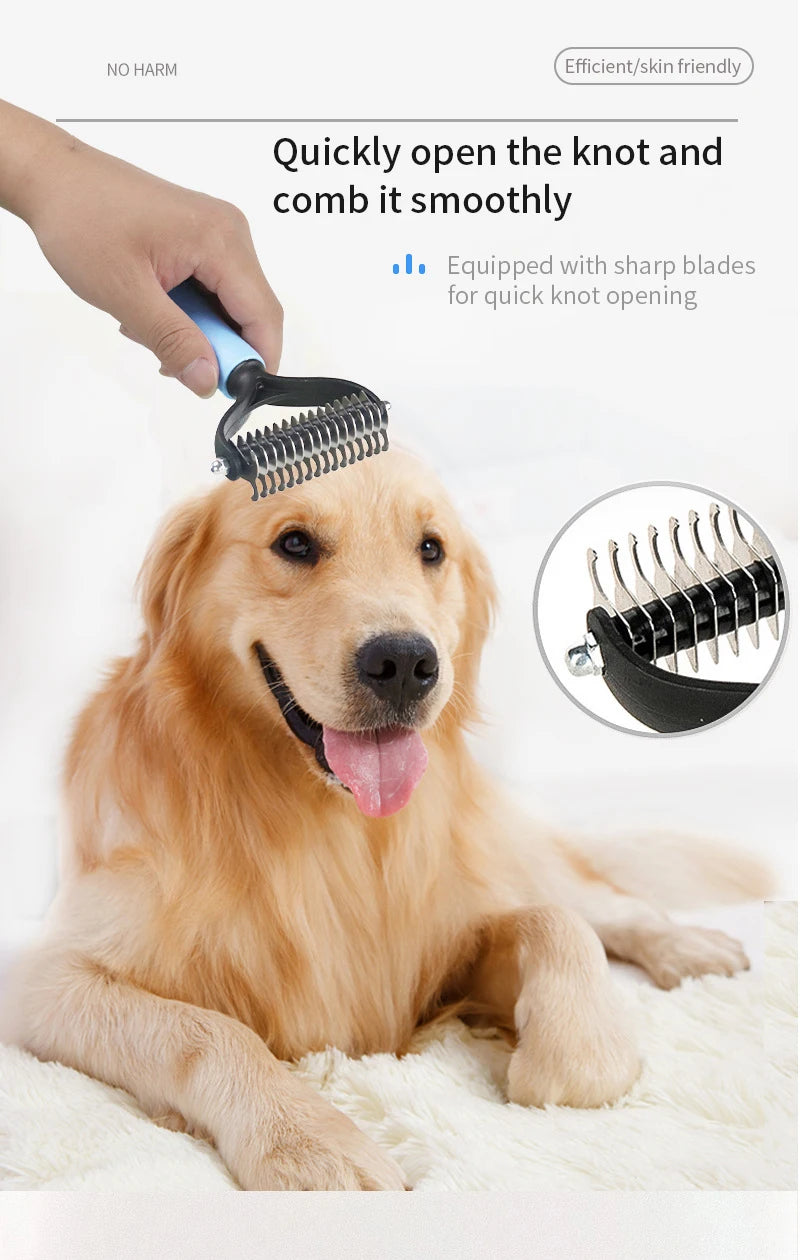 Cepillo Doble Cara para Perros y Gatos - Desenredador y Deshedding, Seguro para la piel, Manejo Ergonómico