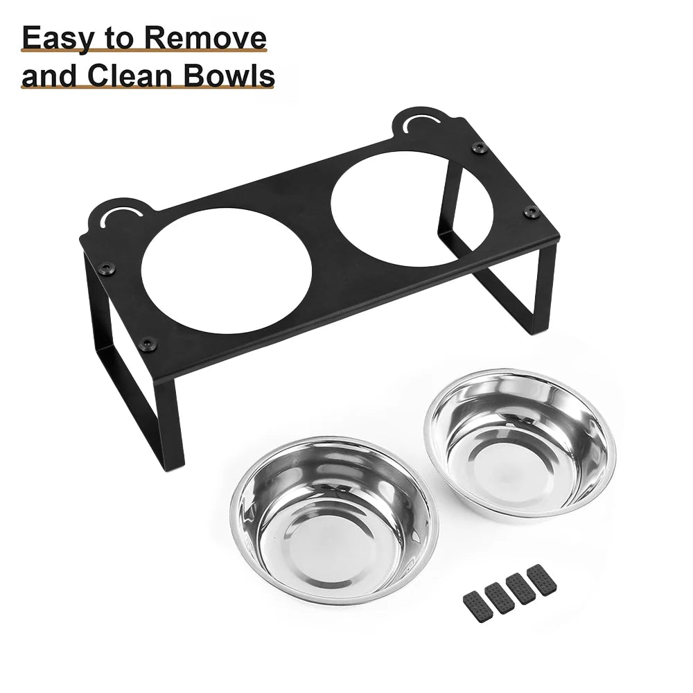 Set de platos elevados de acero inoxidable para gatos con diseño inclinado y antifugas