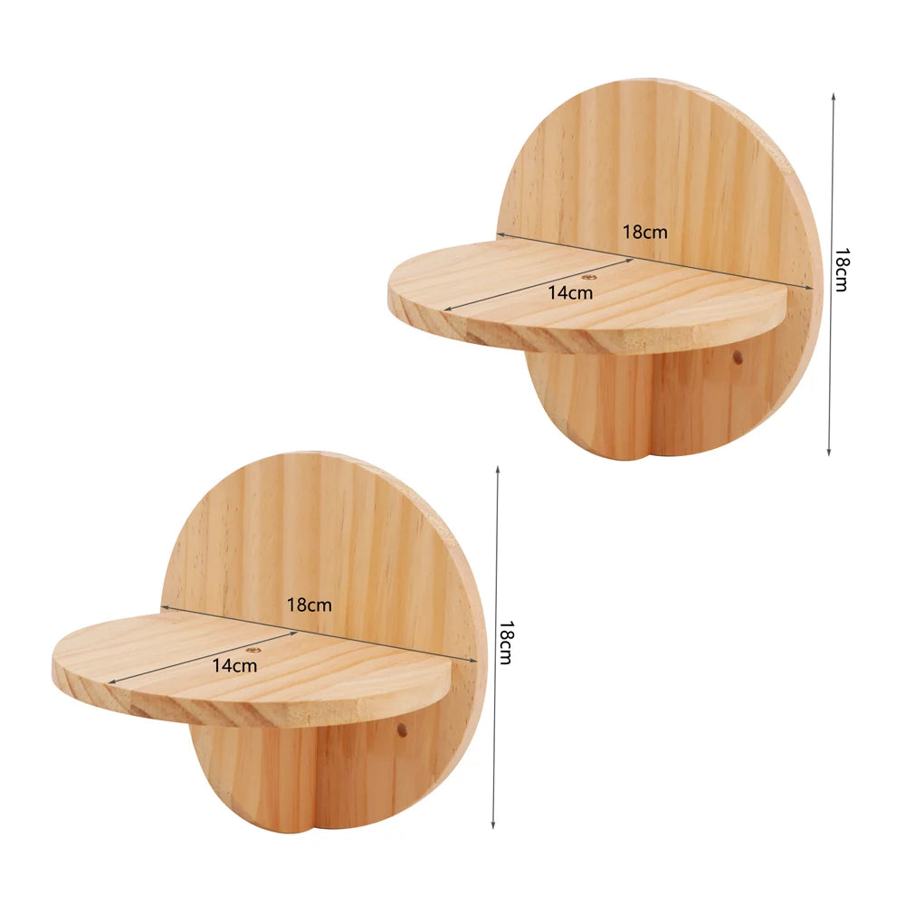 Estantería y escalera de madera sólida para gatos con diseño en pared