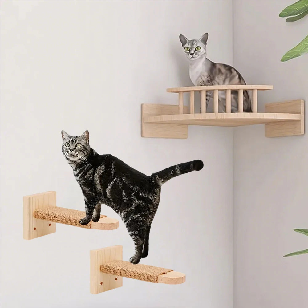 Rascador de tres niveles para gatos con escaleras y mirador