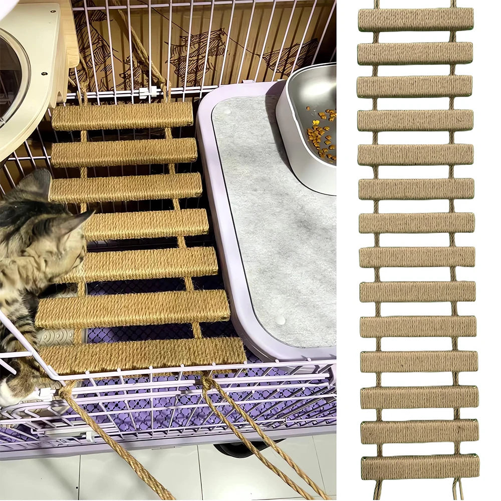 Escalera de araña para gatos de madera con cuerda de sisal y montaje en pared o techo
