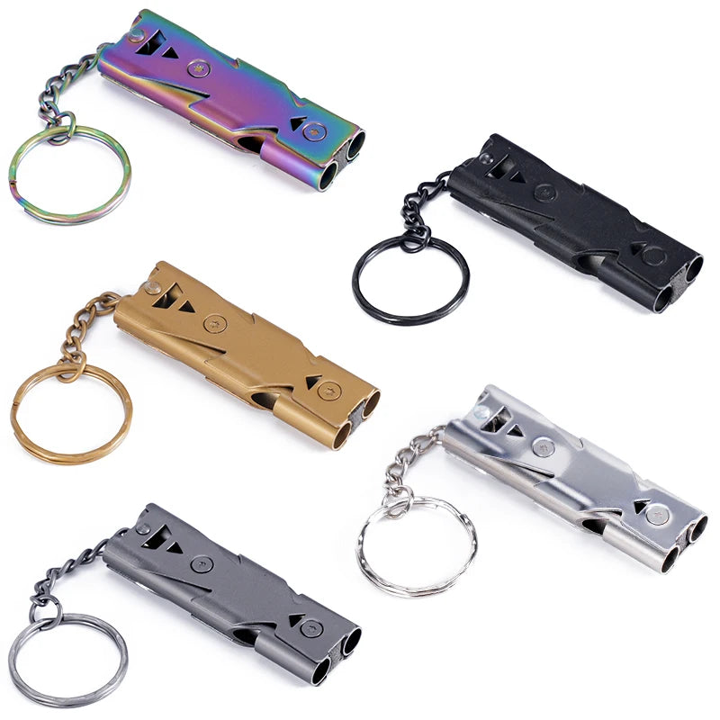 Silbato de aleación de aluminio de doble tubo para aves y actividades al aire libre