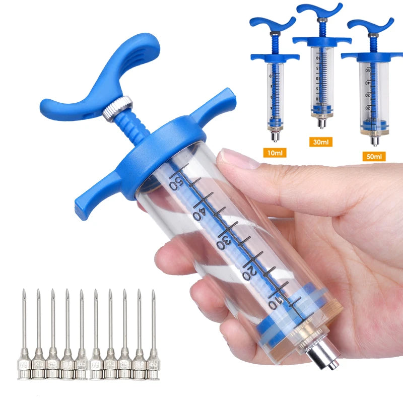 Jeringa veterinaria para animales con aguja de acero inoxidable y capacidad variable